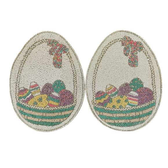 Tahari Home Easter Egg Basket Beaded Placemats 15in Spring Pastel Set of 2 New - Picture 1 of 16